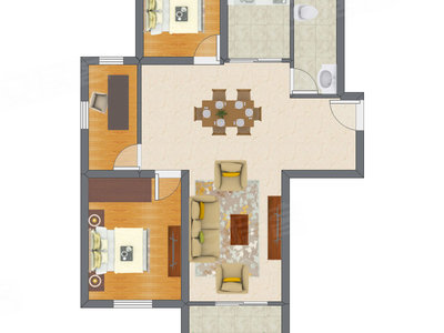 3室2厅 64.40平米