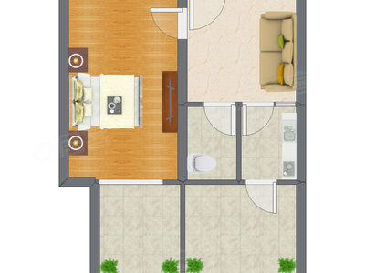 1室1厅 38.00平米户型图