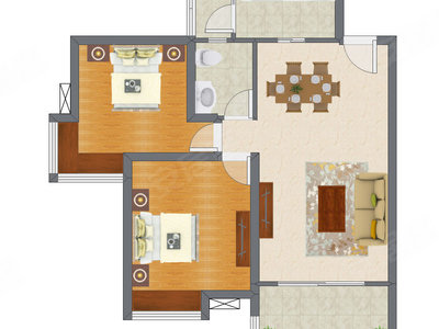 2室2厅 80.35平米户型图