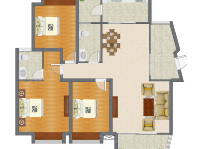 3室2厅 129.44平米户型图