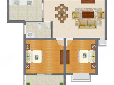 2室2厅 83.30平米户型图
