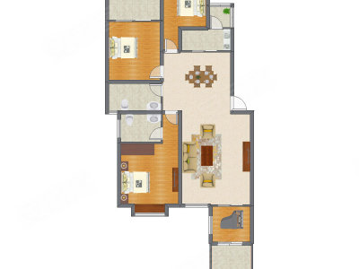 3室2厅 130.70平米户型图