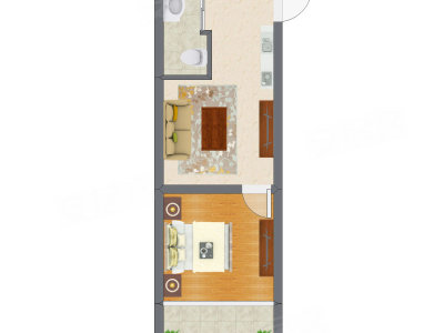 1室1厅 37.80平米户型图