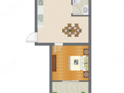 1室1厅 44.20平米户型图