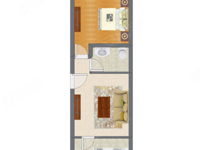 1室1厅 48.40平米户型图
