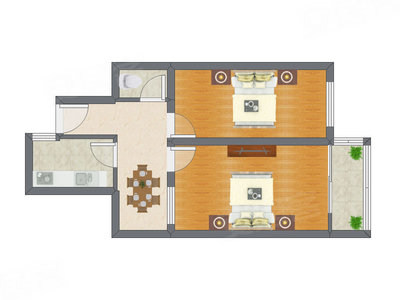 2室1厅 64.03平米户型图