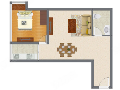 1室1厅 50.37平米户型图