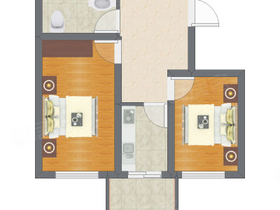 2室1厅 34.50平米