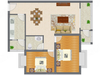 2室2厅 94.67平米户型图