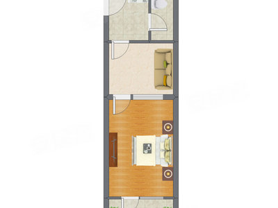 1室1厅 46.41平米户型图