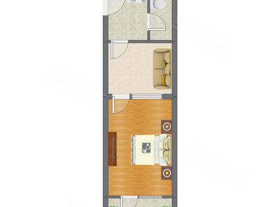 1室1厅 46.41平米户型图