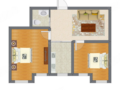 2室1厅 69.92平米户型图