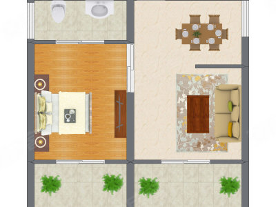 1室2厅 44.31平米户型图