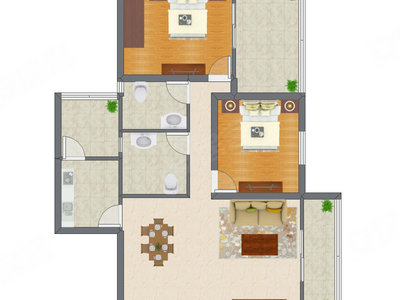 2室1厅 83.80平米