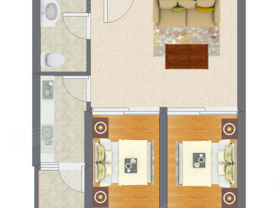 2室1厅 64.00平米
