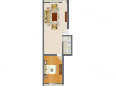 1室1厅 69.63平米户型图