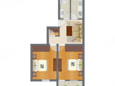 2室1厅 65.32平米户型图