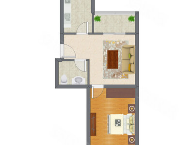 1室1厅 63.78平米户型图