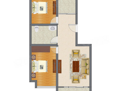 2室1厅 82.97平米户型图