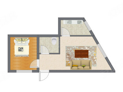 1室1厅 36.00平米户型图