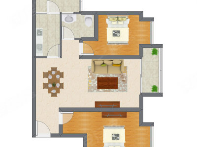 2室2厅 85.18平米户型图