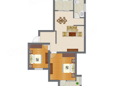 2室2厅 61.53平米户型图