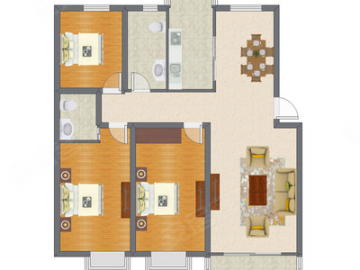 3室2厅 141.63平米户型图