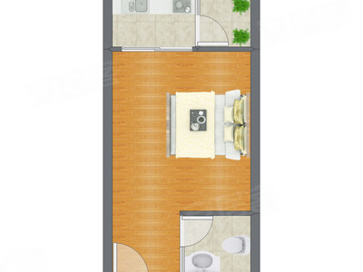 1室1厅 35.02平米户型图
