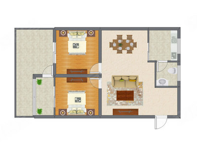 2室2厅 75.16平米户型图