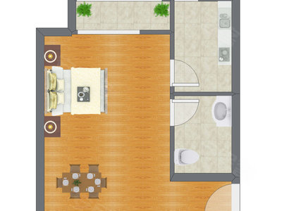 1室0厅 50.56平米户型图