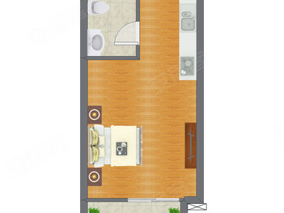 1室0厅 38.17平米户型图