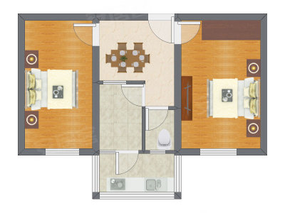 2室1厅 55.91平米
