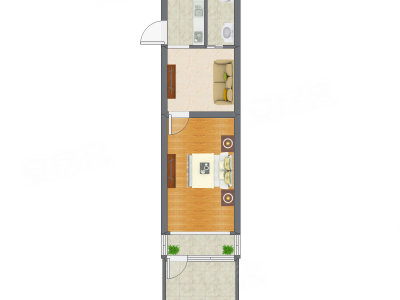 1室1厅 44.30平米户型图