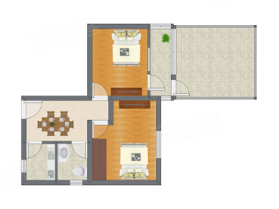 2室1厅 64.34平米户型图