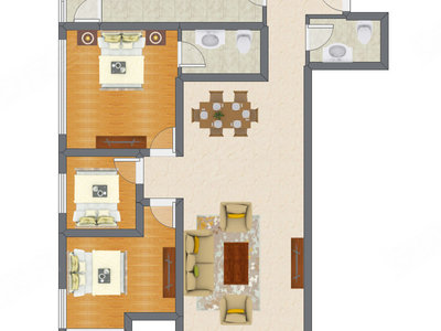 3室2厅 127.12平米户型图