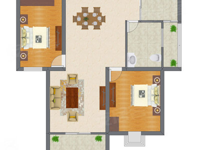 2室2厅 76.68平米户型图