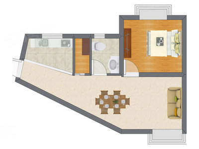 1室2厅 62.76平米户型图
