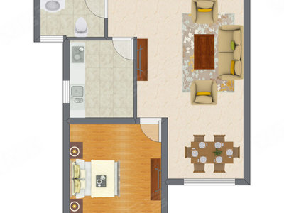 1室1厅 53.40平米户型图