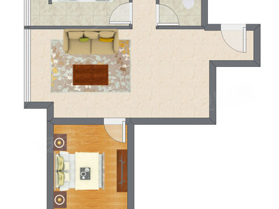 1室1厅 62.69平米户型图