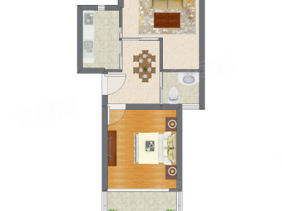 1室2厅 54.17平米户型图