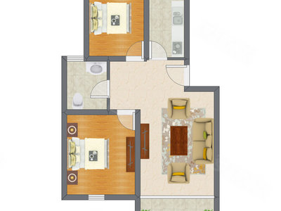 2室1厅 77.80平米户型图