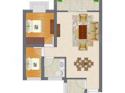 2室1厅 39.24平米户型图
