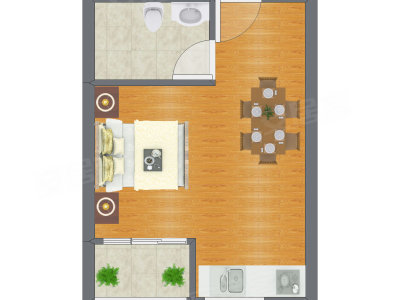 1室0厅 24.54平米户型图