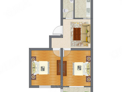 2室1厅 65.45平米户型图