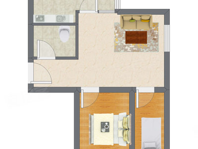 2室1厅 51.28平米户型图