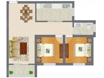 2室2厅 65.32平米户型图