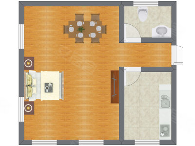 1室0厅 42.91平米户型图
