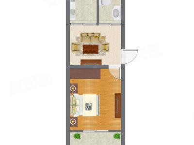 1室1厅 30.69平米户型图