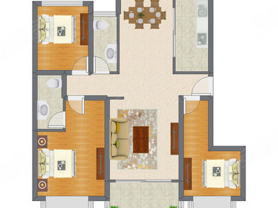 3室2厅 131.47平米户型图