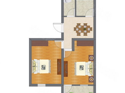 2室1厅 40.78平米户型图